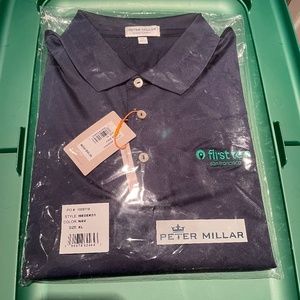 Peter Millar Solid Performance Jersey Polo Knit-Collar - XL - Navy - NWT